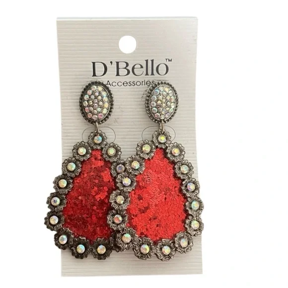 🐢Red and Silver Statement Earrings - Picture 1 of 2